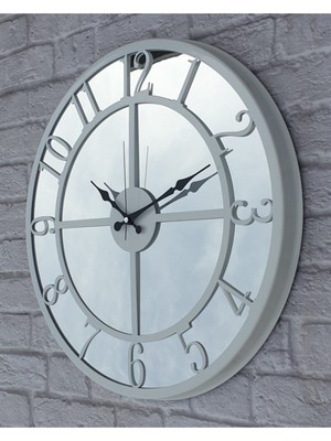 Aynalı Metal Duvar Saati Beyaz Renkli Çap 50 cm