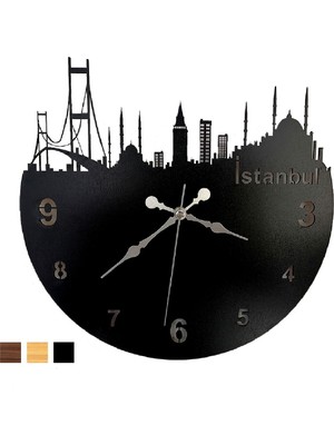 Istanbul Temalı Siluet Duvar Saati. Ahşap Duvar Saati, Ev ve Ofis Için Estetik Saatler
