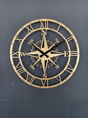 Dizayn Pusulalı Modern Metal Gold - Altın Duvar Saati 1,5 mm Kalınlık 40X40 cm