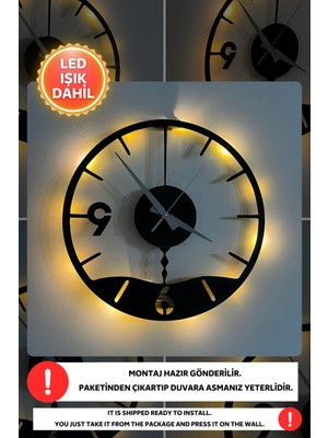 LED Işıklı Modern Mutfak Duvar Saati Sessiz Dekoratif Modern Siyah Ahşap Duvar Saati 40X40CM