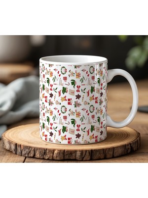 BB Design Yılbaşı Karışık Tasarımlı Beyaz Seramik Baskılı Kupa Bardak 330 ml