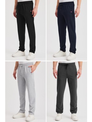 Siyah-Lacivert-Gri-Antrasit Erkek Fermuarlı Cepli Nakış Detaylı Düz Paça Rahat Kesim 4'lü Eşofman CMRE107