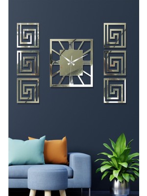 Modern Italyan Tasarım Üçlü Duvar Saat Seti Ayna Pleksi -Gümüş