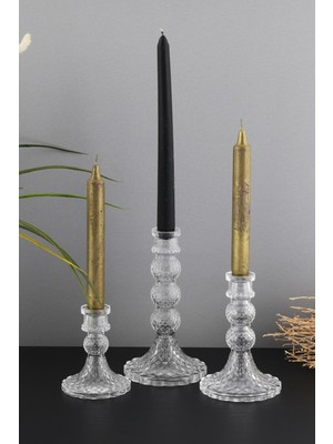 Hane 3'lü Cam Şamdan Dekoratif Krıstal Görünümlü Mumluk Şamdan Seti