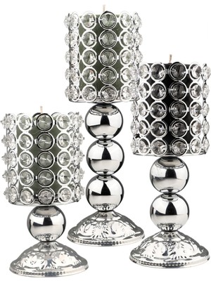 Leman 3.lü Set Mumluk Krom Kristalli