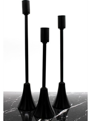 3 Lü Ince Uzun Topuklu Ayak Paslanmaz Siyah Şamdan Mumluk Ev Dekorasyon