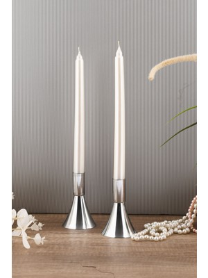 Pure 2'li Şamdan Seti Küçük Gümüş Renk Dekoratif Metal Mumluk