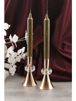 Arda 2'li Şeffaf Kristal Taş Dekorlu Gold Şamdan Mumluk Ev Dekorasyon, Paslanmaz Kaplama