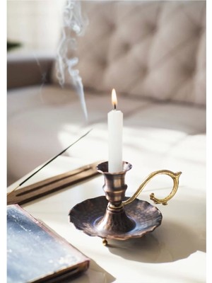 Bakır El Şamdanı Fırfırlı Model Oksitli Renk (Ikili)