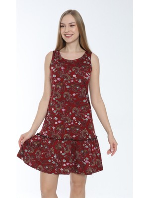 Intensive Collection Desenli Eteği Büzgülü Askılı Pamuklu Elbise