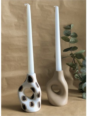 Iskandinav Dekor Bej Leopar Mumluk Vazo 2'li Set 8 x 14  cm