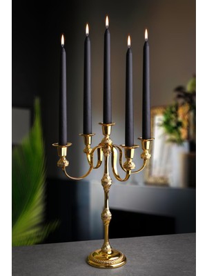 Lüx Dekoratif 5' Li Şamdan,mumluk - Gold