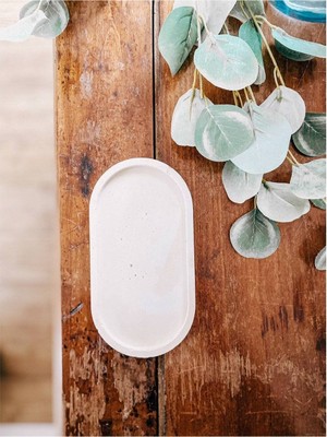 Dekoratif Beton Oval Sunumluk Dekoratif Takı Tabağı, Saksılık, Yağdanlık, Tütsülük, Mumluk