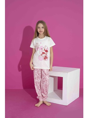 Kız Çocuk Kısa Kol Likralı Penye Alt Üst Pijama Takımı 3039-40B