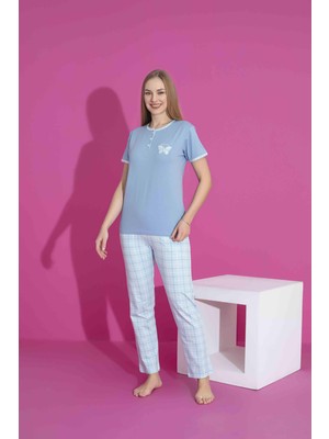 Kadın Likralı Penye Düğmeli Yazlık Pijama Takımı 2970M