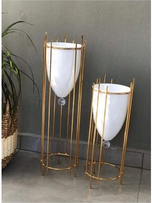 Dekoratif 2'li Gold Kaplama Çiçeklik Saksılık