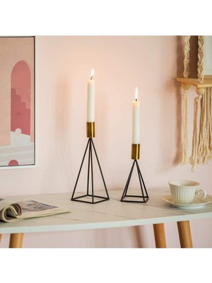 Üçgen Mısır Geometrik 2 Li Şamdan Mumluk Tel Paslanmaz Dolu Demir Siyah Gold Paslanmaz Ev Dekorasyo