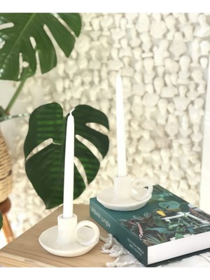 2'li Beyaz El Yapımı Kulplu Şamdan