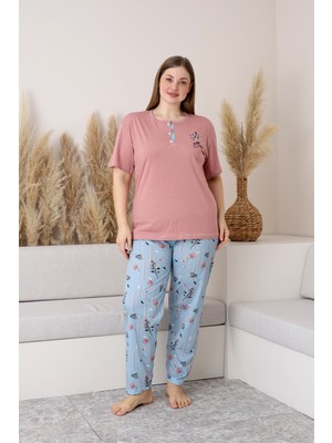 Nisanca %100 Pamuk  Büyük Beden Kısa Kol Kadın Pijama Takımı