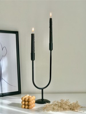 Metal Şamdan & Mumluk 2 Kollu Dekoratif Siyah Şamdan