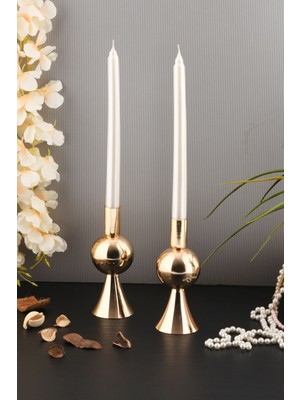 Pare 2'li Şamdan Seti Küçük Gold Renk Dekoratif Metal Mumluk