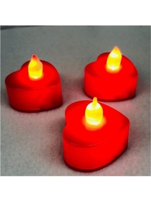 1 Adet Kalpli LED Mum Ledli El Gülü Pilli Kalp Desenli Aşk LED Mumları