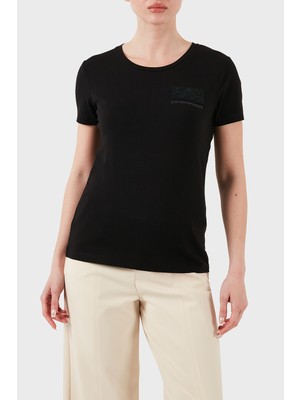 EA7 Taşlı Logolu Streç Pamuklu Regular Fit Yuvarlak Yaka T Shirt Bayan T Shirt 7W000492 AF10373 UC001