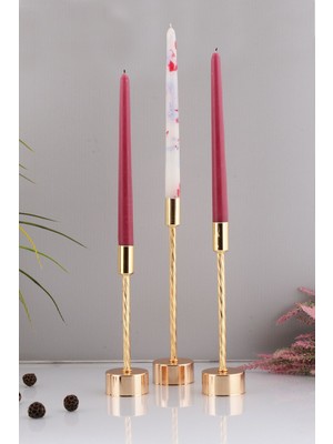 Yasemin 3'lü Şamdan Gold Dekoratif Metal Mumluk Altın Kaplama Şamdan Seti