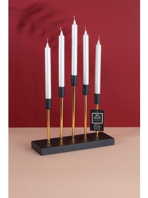 5'li ( Beşli ) Gold Siyah Dekoratif Mumluk Şamdan Dekorasyon Metal Paslanmaz 30-29  cm  Piramit