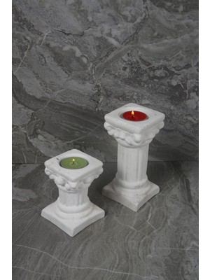 Dekoratif Antik Roma Sütun Şeklinde Beton Tealight Mumluk Set 2 Parça