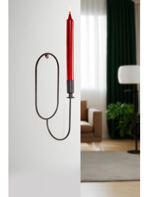 Elips Duvar Şamdanı Metal Tekli Şamdan Mumluk Dekoratif Mumluk Paslanmaz Siyah Kaplama Ev Dekorasyo