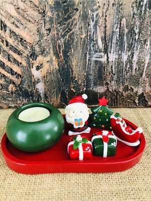 Yilbasi Temali Dekoratif Tabak ve Mumluk