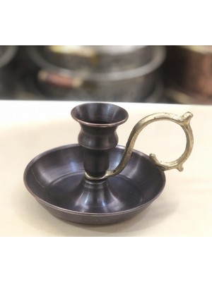 Bakır Eskitme Düz Şamdan