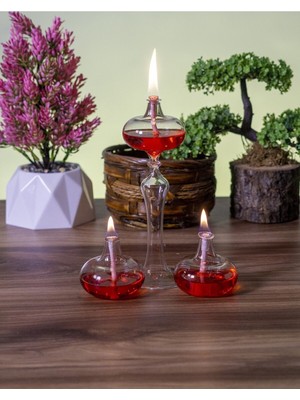 Dekoratif Hediyelik El Yapımı Elips Kandil 3'lü Set (200 ml Kandil Yağı,fitil Hediye)