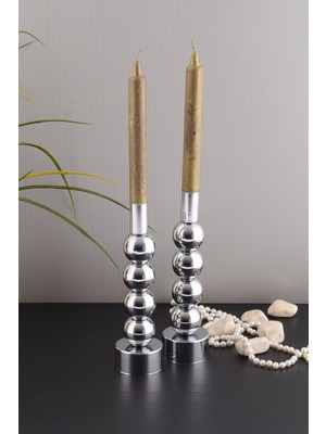 Esin 2'li Şamdan Gümüş Kaplama Dekoratif Metal Mumluk Bb