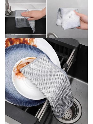 Jetfast 3 Adet Pratik Çok Amaçlı Paslanmaz Telli Bulaşık Bezi Kir Pas Sökücü Sihirli Temizlik Bezi Çift Kat