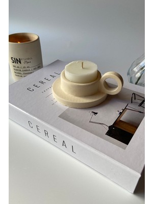 Kulplu Büyük Mumluk Beton Bej