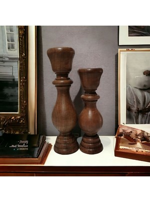 2'li Wooden Ceviz Ahşap Torna Şamdan Mumluk Dekoratif Özel Kayın Ağacı 3301000000774