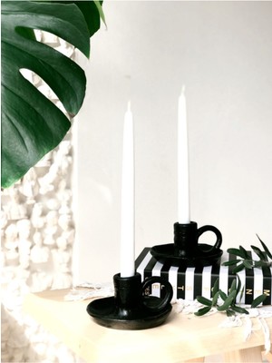 2'li Siyah El Yapımı Kulplu Şamdan
