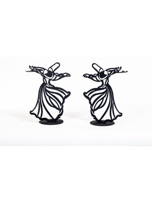 Dekoratif Metal Şamdan Mumluk Semazen Temalı 2'li