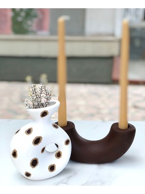 Hole Leopar Desen Vazo & Coffee Şamdan Mumluk 2'li Set