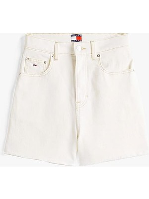 Kadın Th Raw Denim Mom Şort - Beyaz