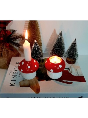 2'li Kırmızı Mantar Mumluk