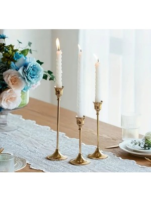 Metal 3'lü Gold Şamdan Mumluk Dekoratif Paslanmaz Kaplama