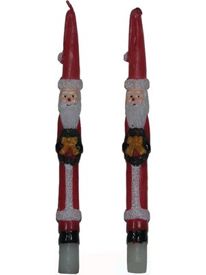 Yılbaşı Noel Baba Figürlü 25  cm  Kırmızı Renk 2 Adet Şamdan Mumu