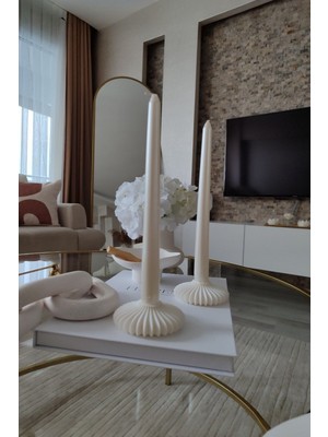 Modern Tasarım Dekoratif 2’li Plastik Şamdan Mumluk, Beyaz Mumluk, Mumlar Dahil Değildir