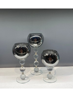 Dekoratif Kristal Cam Üçlü Top Şamdan Füme