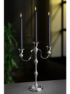 Gümüş Metal 3 Kollu Şamdan Mumluk
