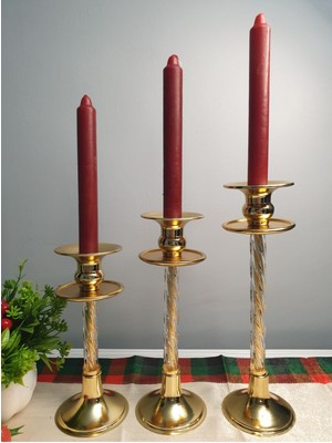 Calista 3 Boy Cam Gövdeli Metal Gold Şamdan