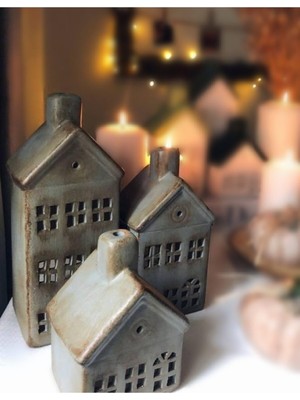 Üçlü Seramik Eskitme Ev Mumluk